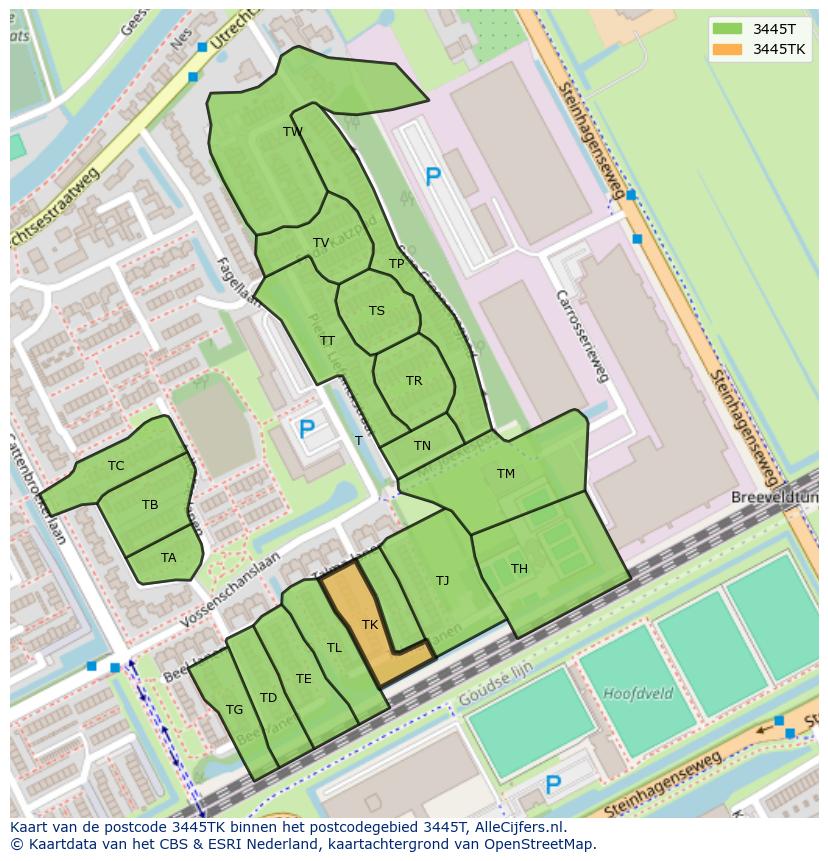 Afbeelding van het postcodegebied 3445 TK op de kaart.