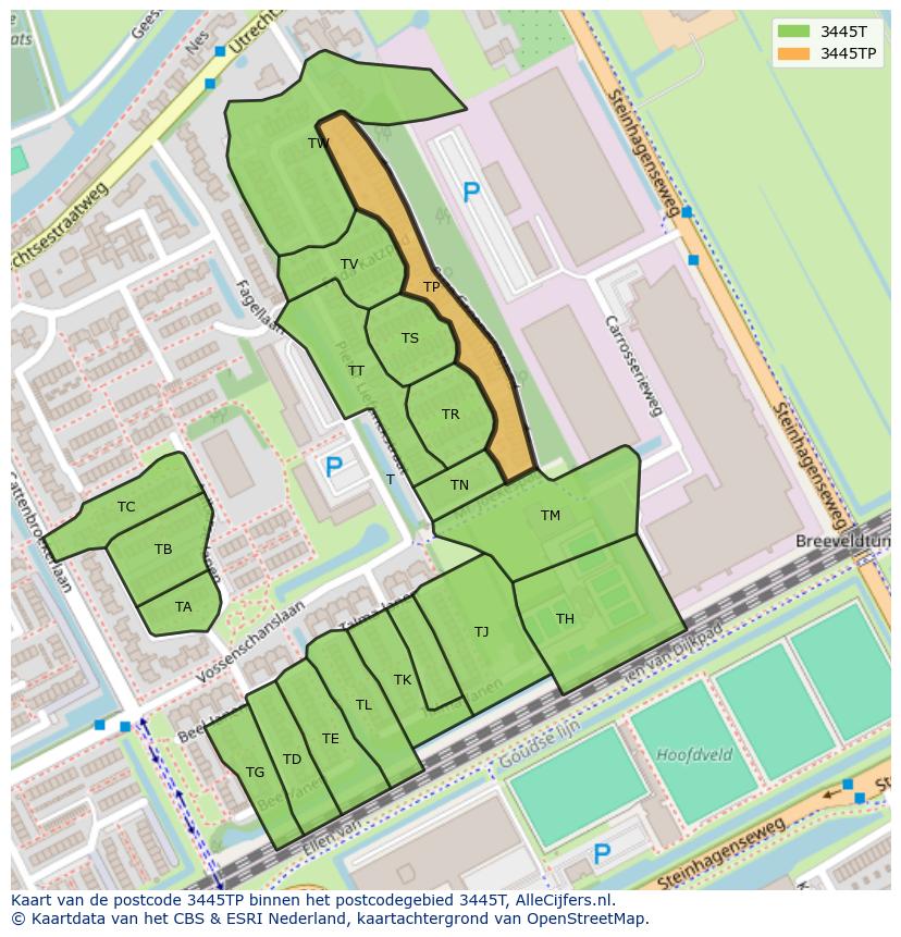 Afbeelding van het postcodegebied 3445 TP op de kaart.