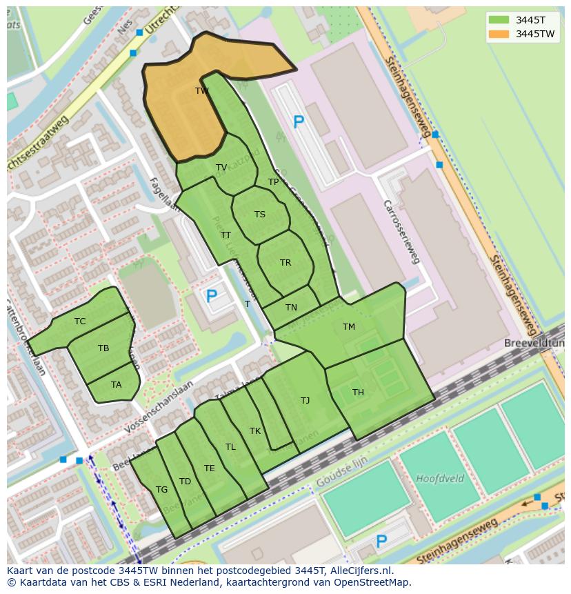 Afbeelding van het postcodegebied 3445 TW op de kaart.