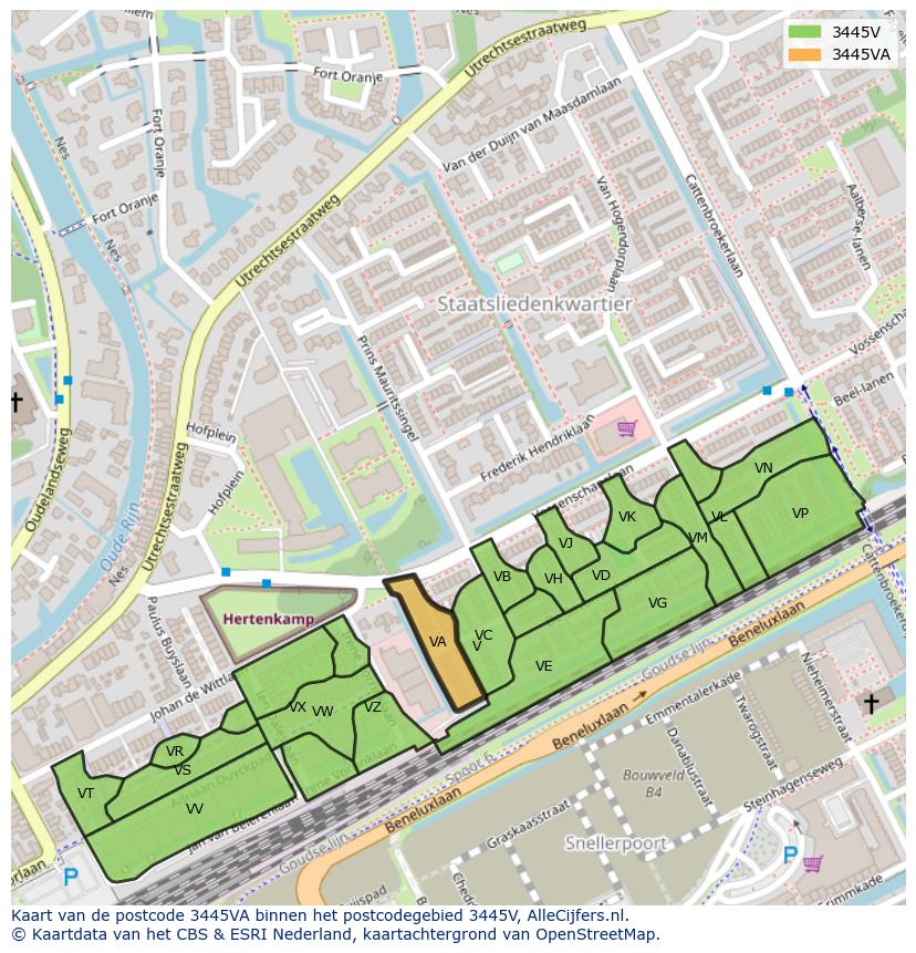 Afbeelding van het postcodegebied 3445 VA op de kaart.