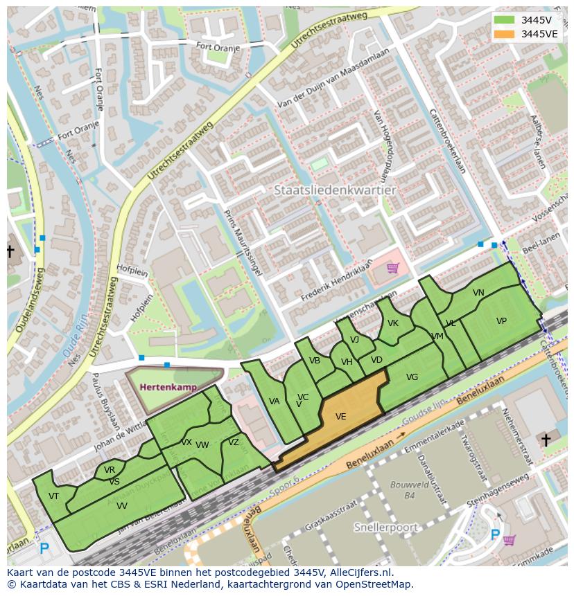 Afbeelding van het postcodegebied 3445 VE op de kaart.