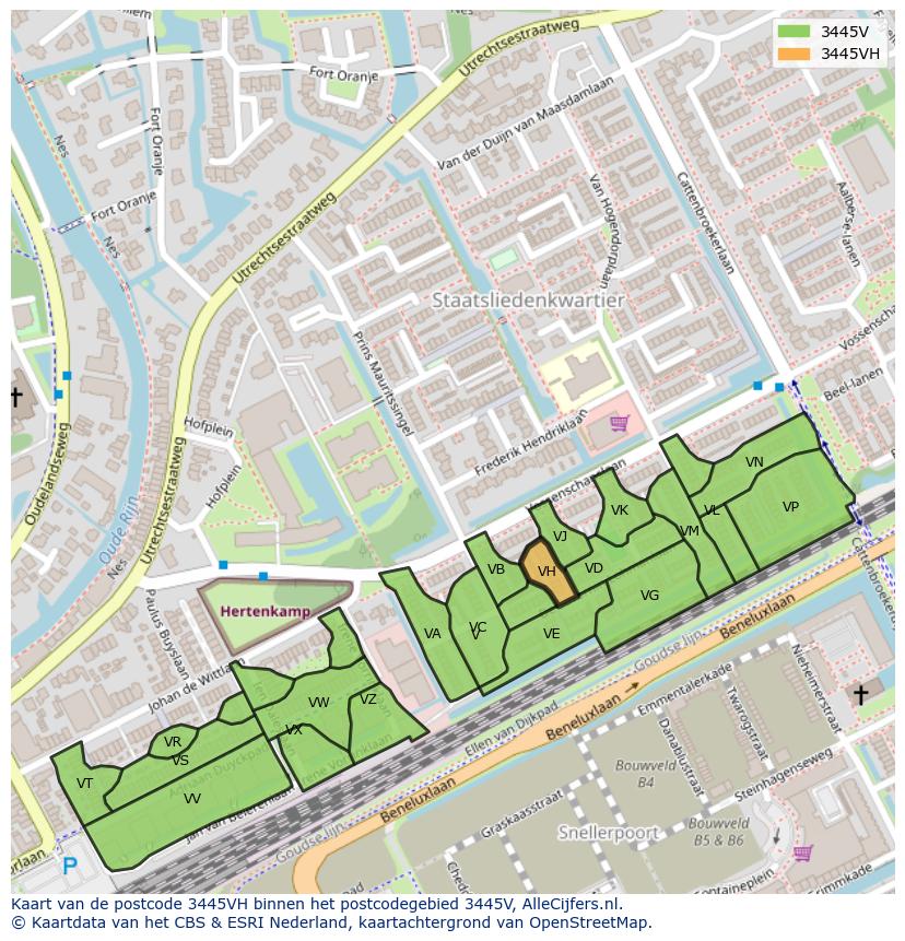 Afbeelding van het postcodegebied 3445 VH op de kaart.