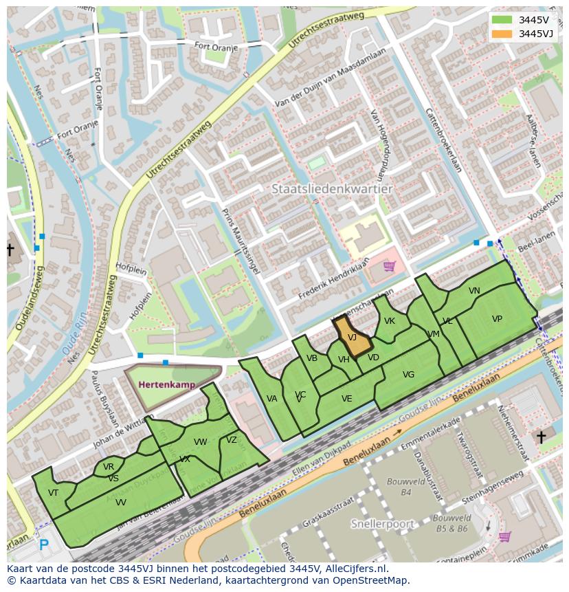 Afbeelding van het postcodegebied 3445 VJ op de kaart.