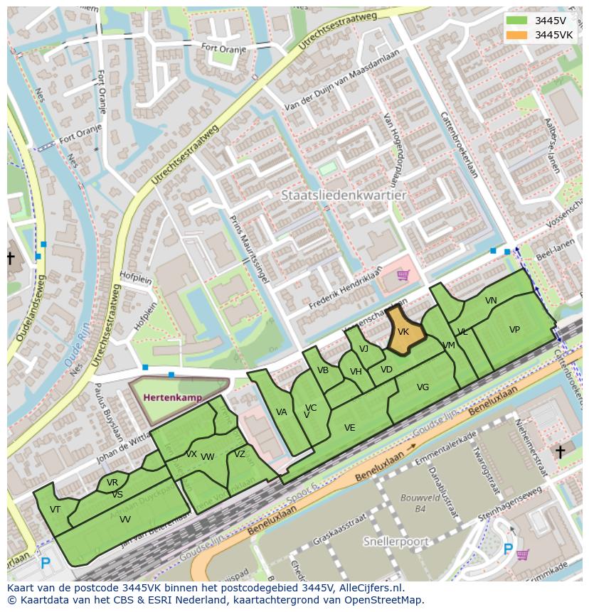 Afbeelding van het postcodegebied 3445 VK op de kaart.