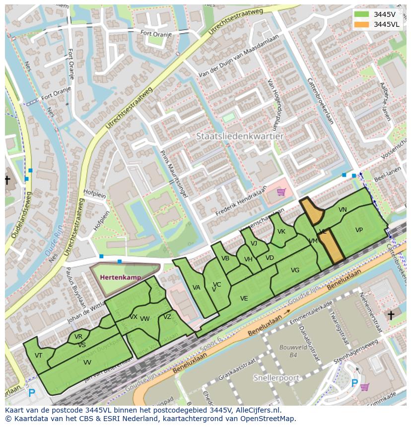 Afbeelding van het postcodegebied 3445 VL op de kaart.