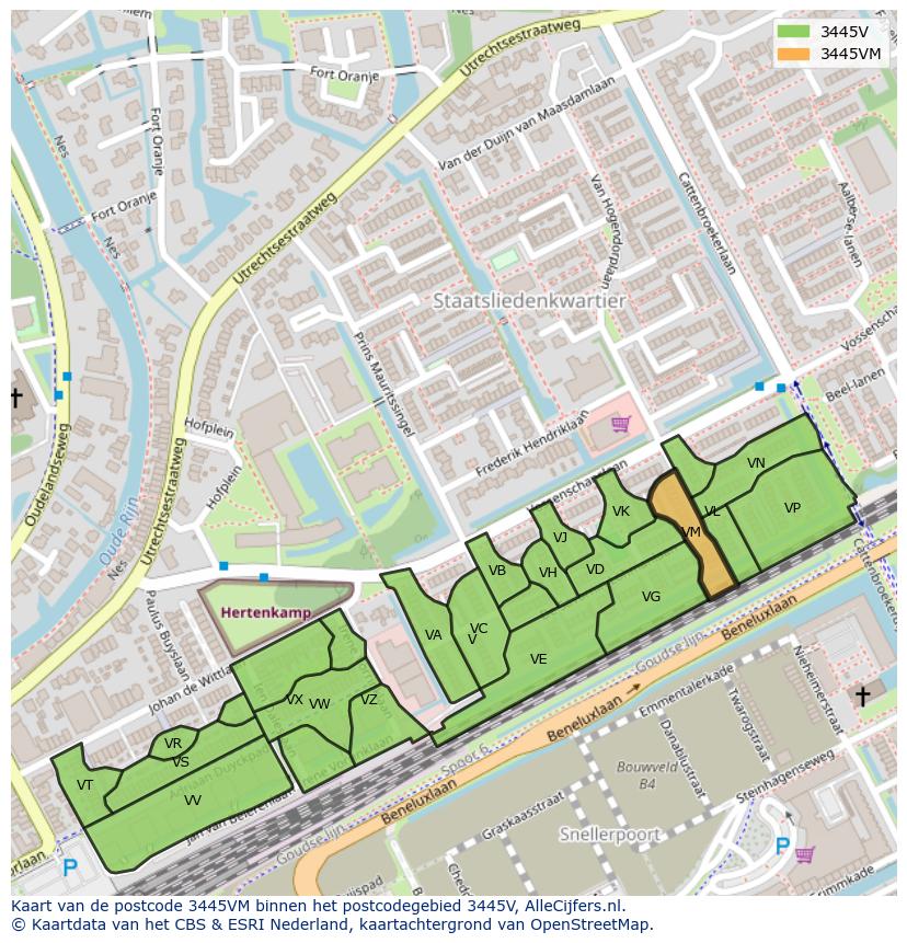 Afbeelding van het postcodegebied 3445 VM op de kaart.