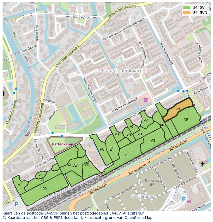 Afbeelding van het postcodegebied 3445 VN op de kaart.