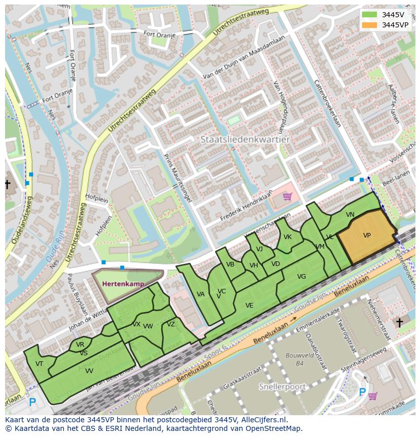 Afbeelding van het postcodegebied 3445 VP op de kaart.