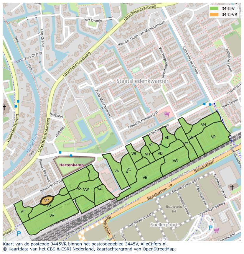 Afbeelding van het postcodegebied 3445 VR op de kaart.