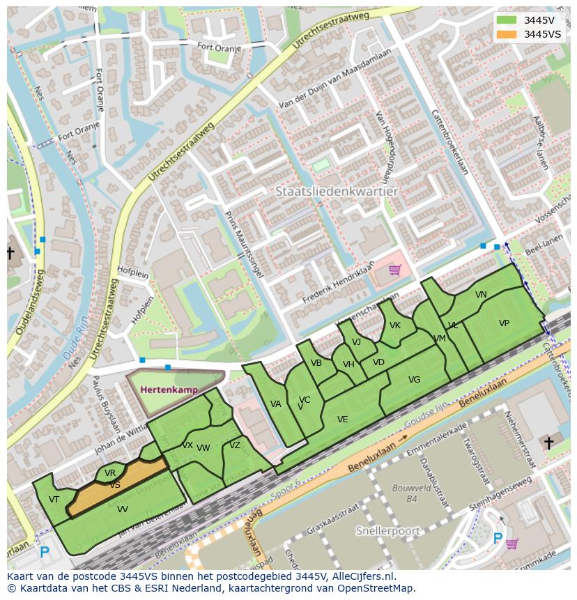 Afbeelding van het postcodegebied 3445 VS op de kaart.