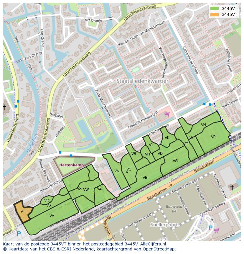 Afbeelding van het postcodegebied 3445 VT op de kaart.