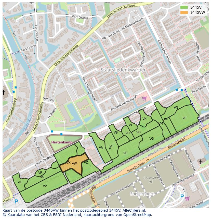 Afbeelding van het postcodegebied 3445 VW op de kaart.