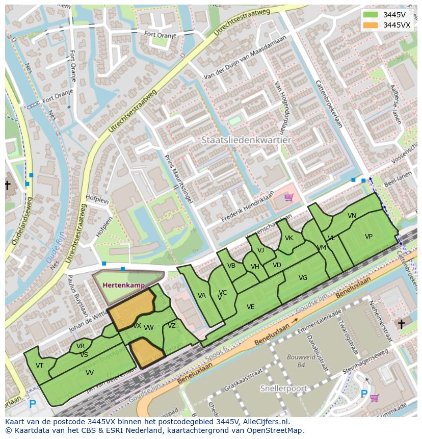Afbeelding van het postcodegebied 3445 VX op de kaart.