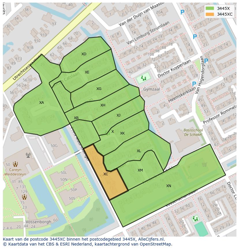 Afbeelding van het postcodegebied 3445 XC op de kaart.