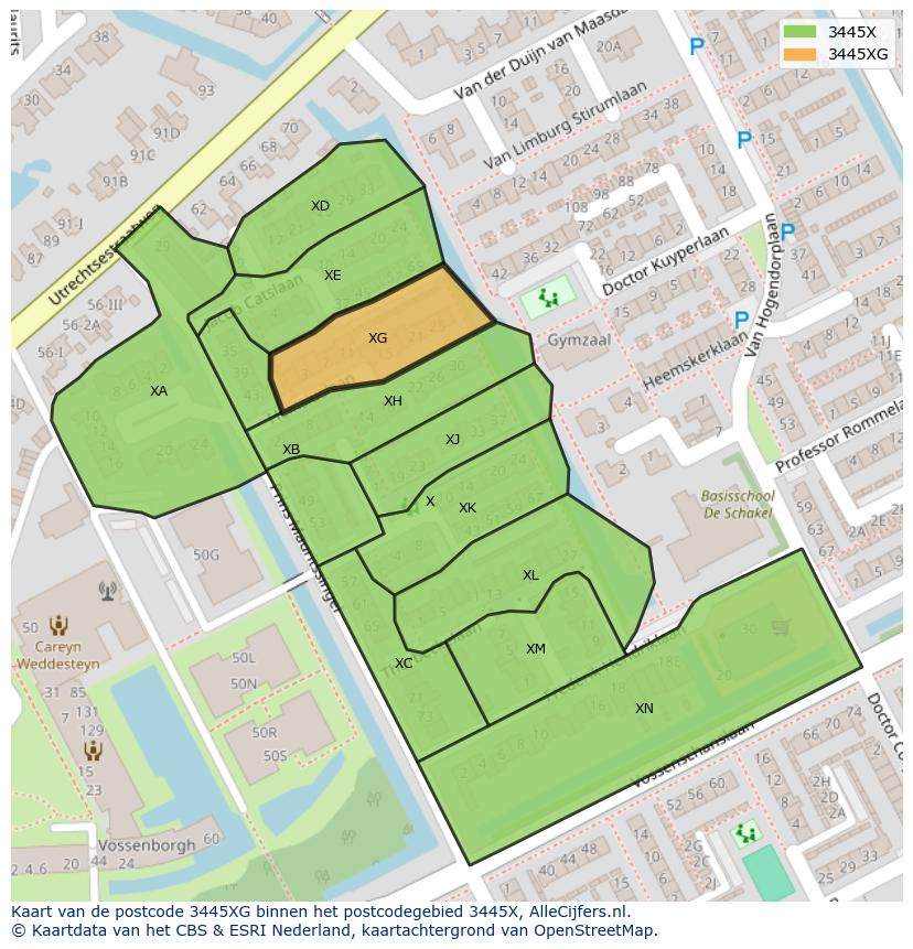 Afbeelding van het postcodegebied 3445 XG op de kaart.