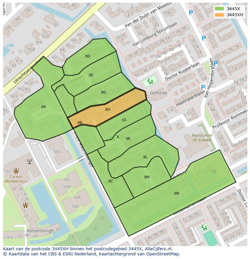 Afbeelding van het postcodegebied 3445 XH op de kaart.