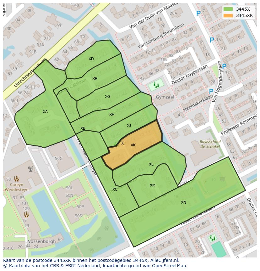 Afbeelding van het postcodegebied 3445 XK op de kaart.