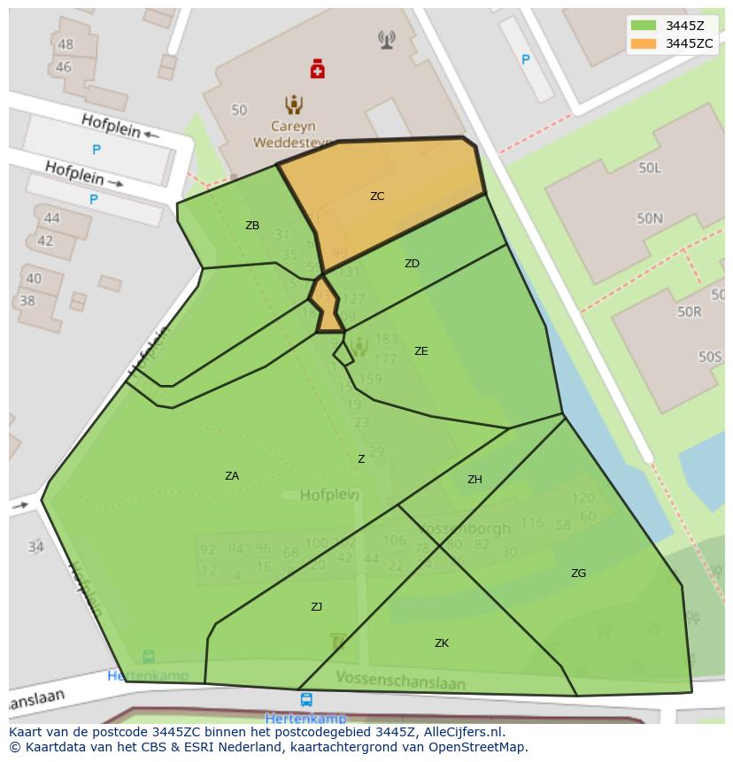 Afbeelding van het postcodegebied 3445 ZC op de kaart.