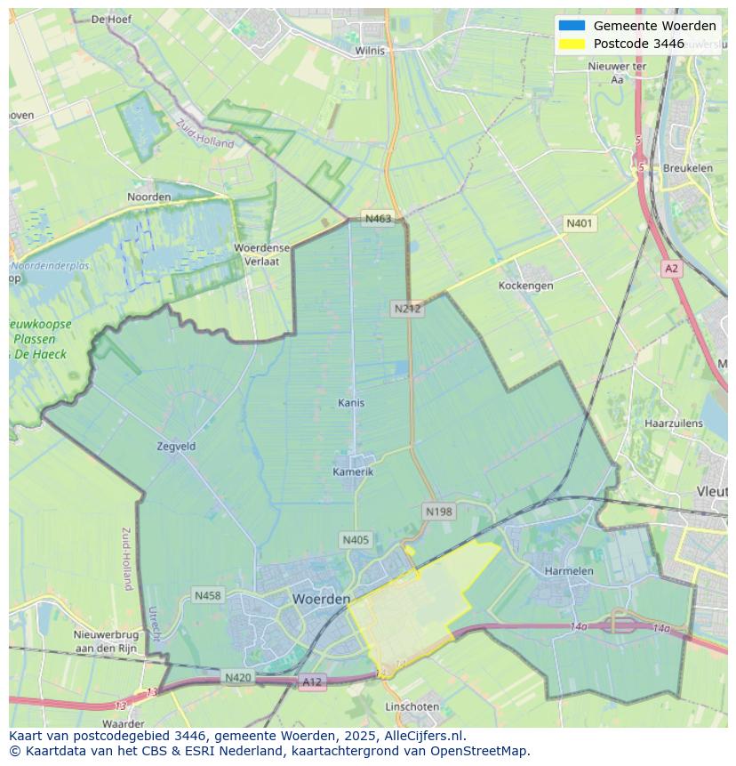Afbeelding van het postcodegebied 3446 op de kaart.