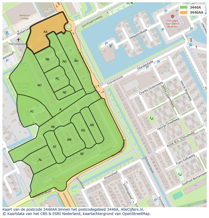 Afbeelding van het postcodegebied 3446 AA op de kaart.