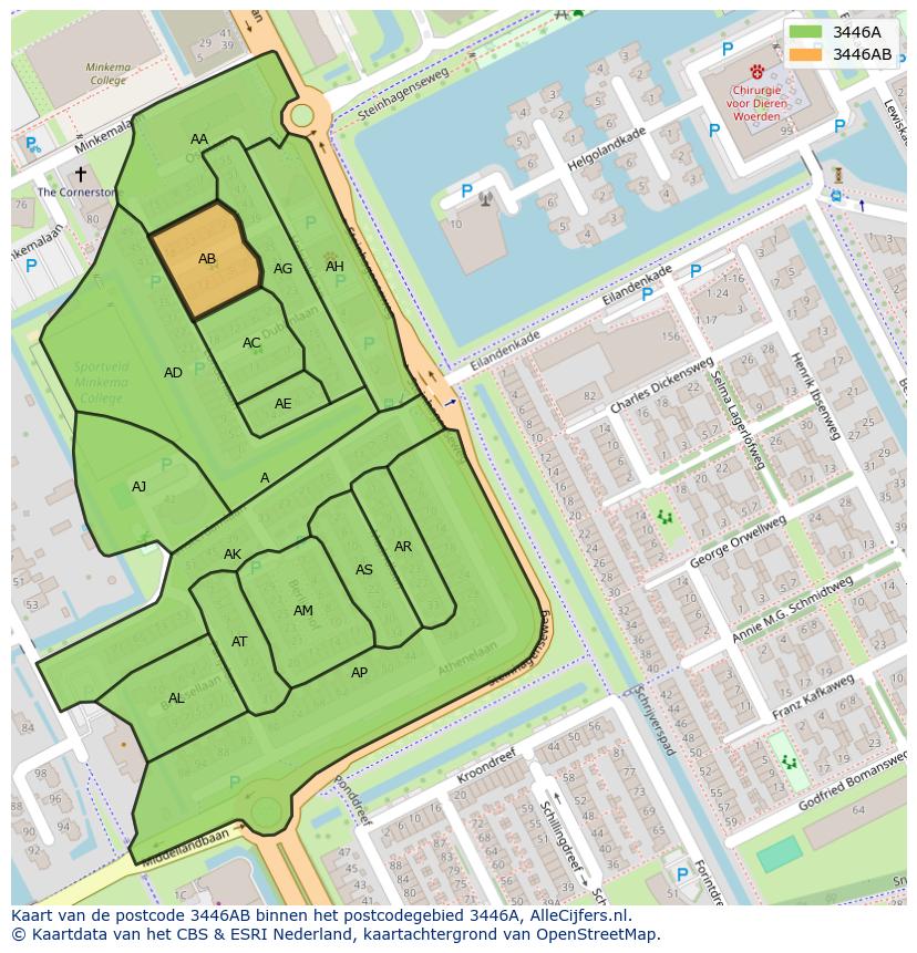 Afbeelding van het postcodegebied 3446 AB op de kaart.