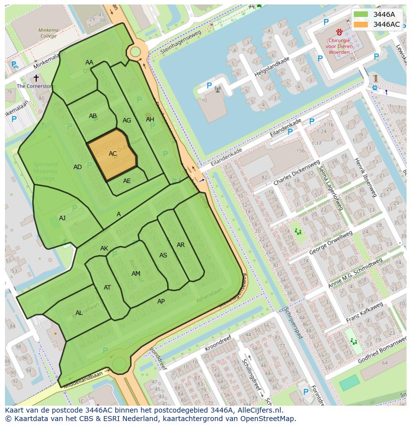 Afbeelding van het postcodegebied 3446 AC op de kaart.
