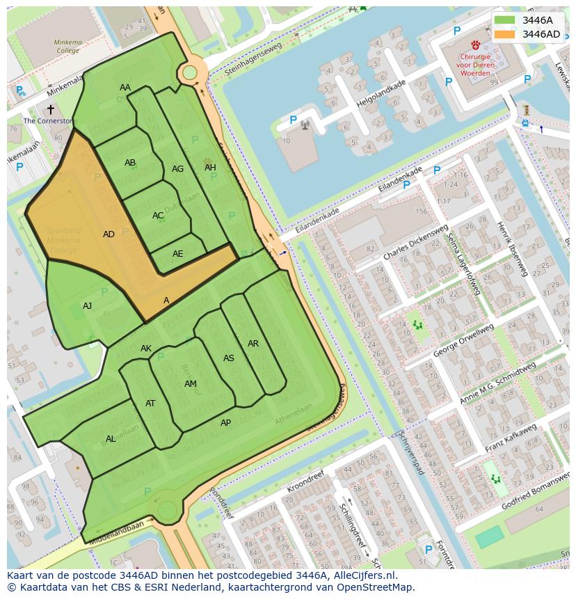Afbeelding van het postcodegebied 3446 AD op de kaart.