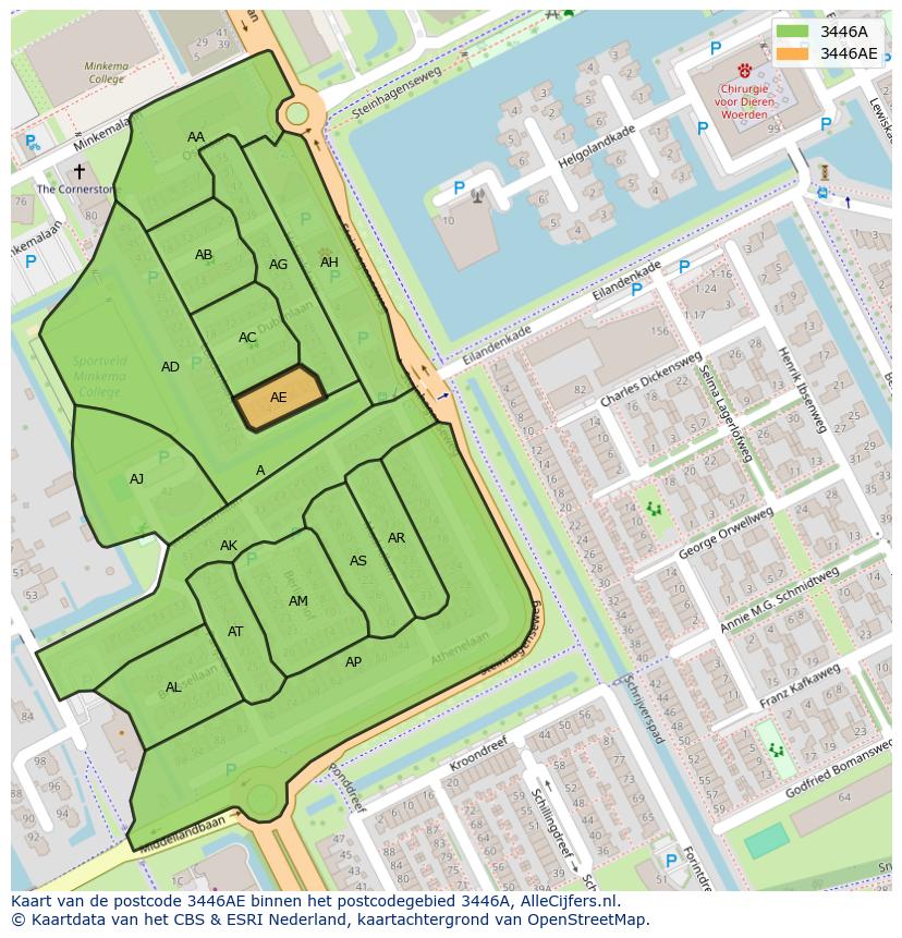 Afbeelding van het postcodegebied 3446 AE op de kaart.