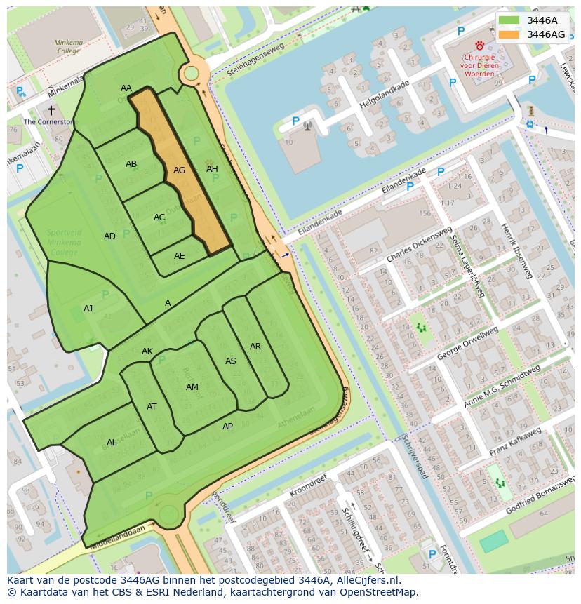 Afbeelding van het postcodegebied 3446 AG op de kaart.