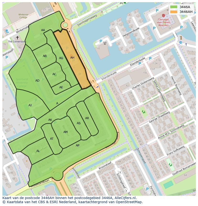 Afbeelding van het postcodegebied 3446 AH op de kaart.