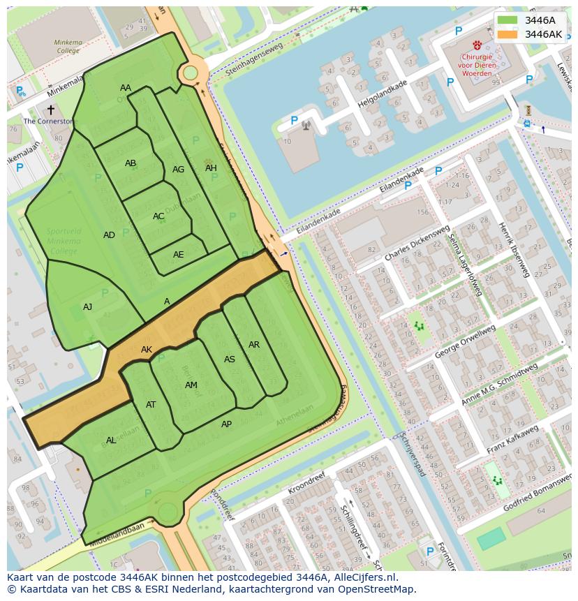 Afbeelding van het postcodegebied 3446 AK op de kaart.