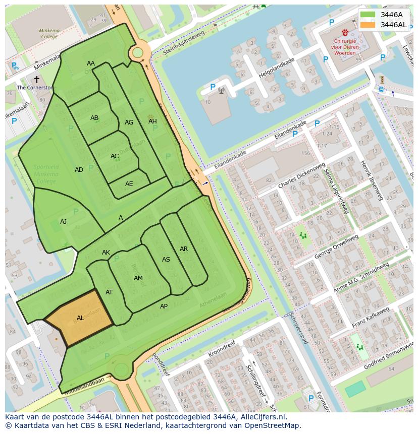 Afbeelding van het postcodegebied 3446 AL op de kaart.