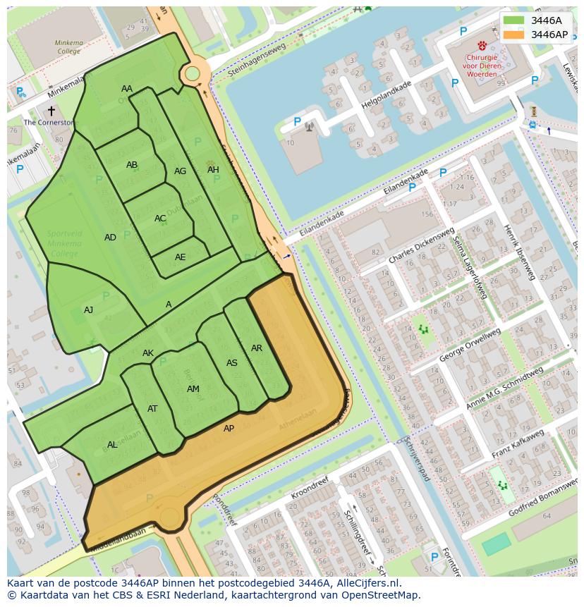 Afbeelding van het postcodegebied 3446 AP op de kaart.