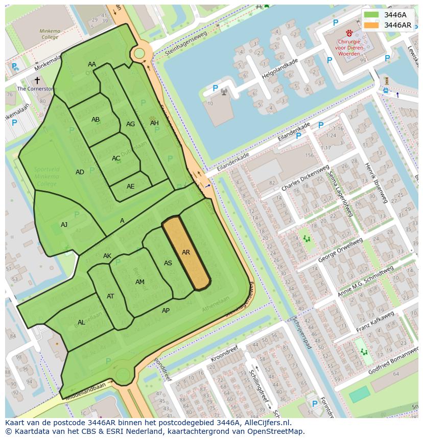 Afbeelding van het postcodegebied 3446 AR op de kaart.