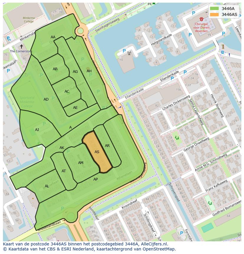 Afbeelding van het postcodegebied 3446 AS op de kaart.