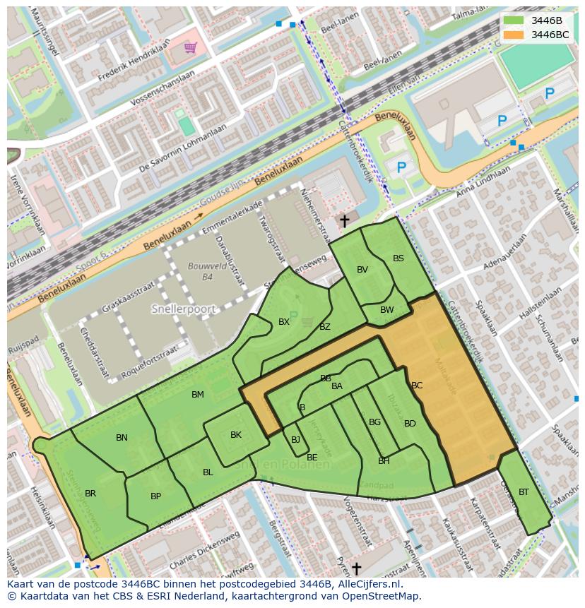 Afbeelding van het postcodegebied 3446 BC op de kaart.