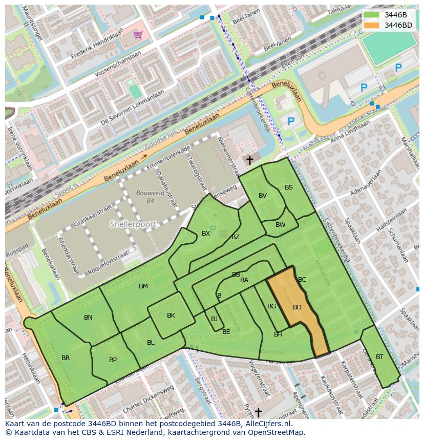 Afbeelding van het postcodegebied 3446 BD op de kaart.