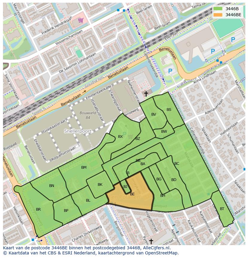 Afbeelding van het postcodegebied 3446 BE op de kaart.
