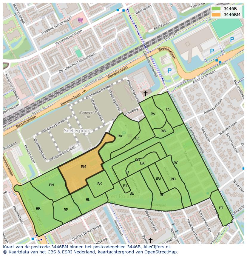 Afbeelding van het postcodegebied 3446 BM op de kaart.