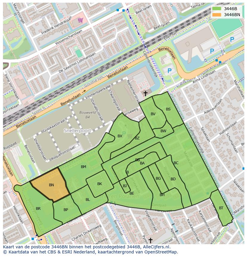 Afbeelding van het postcodegebied 3446 BN op de kaart.