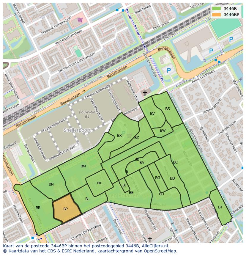 Afbeelding van het postcodegebied 3446 BP op de kaart.