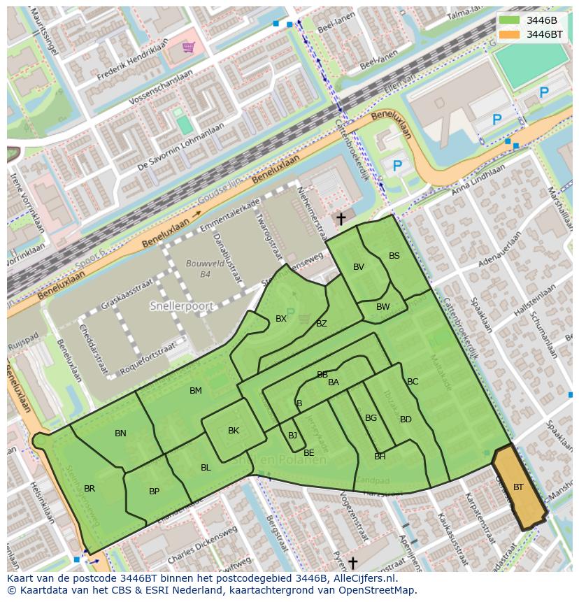Afbeelding van het postcodegebied 3446 BT op de kaart.