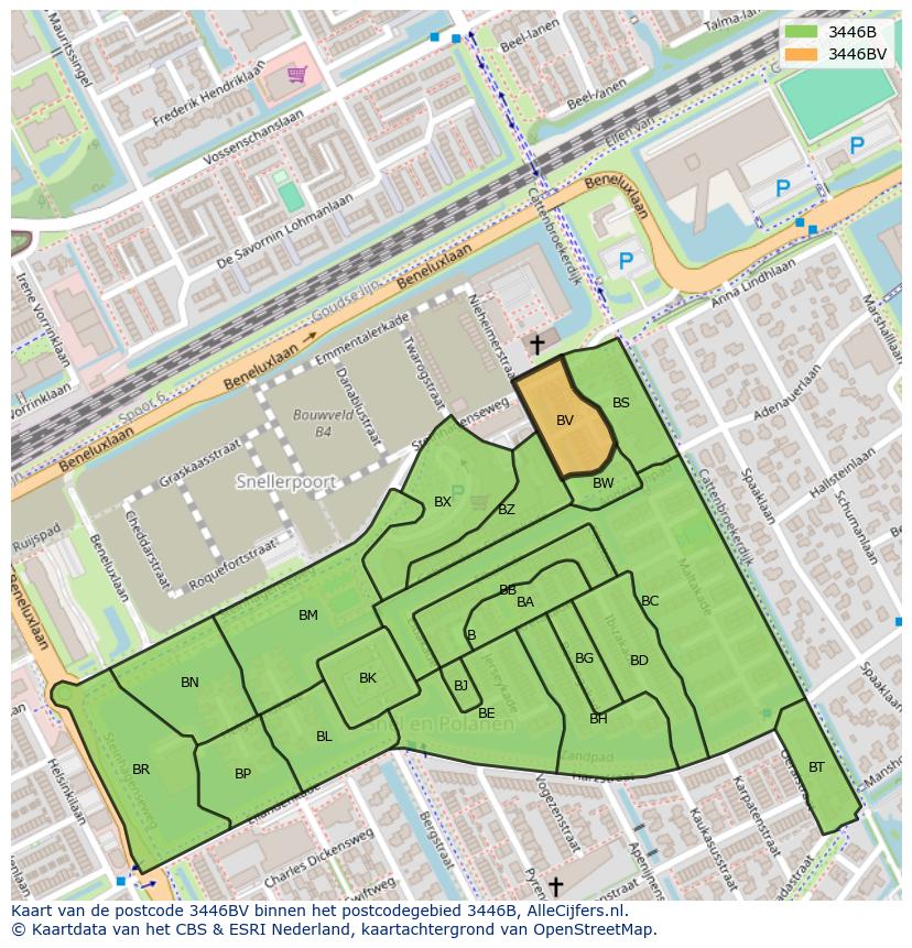 Afbeelding van het postcodegebied 3446 BV op de kaart.
