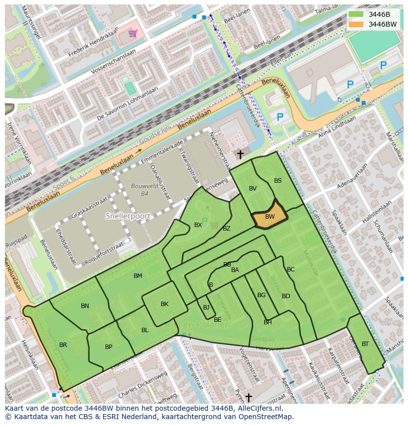 Afbeelding van het postcodegebied 3446 BW op de kaart.