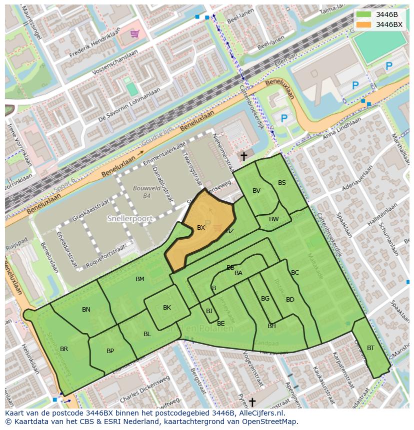 Afbeelding van het postcodegebied 3446 BX op de kaart.