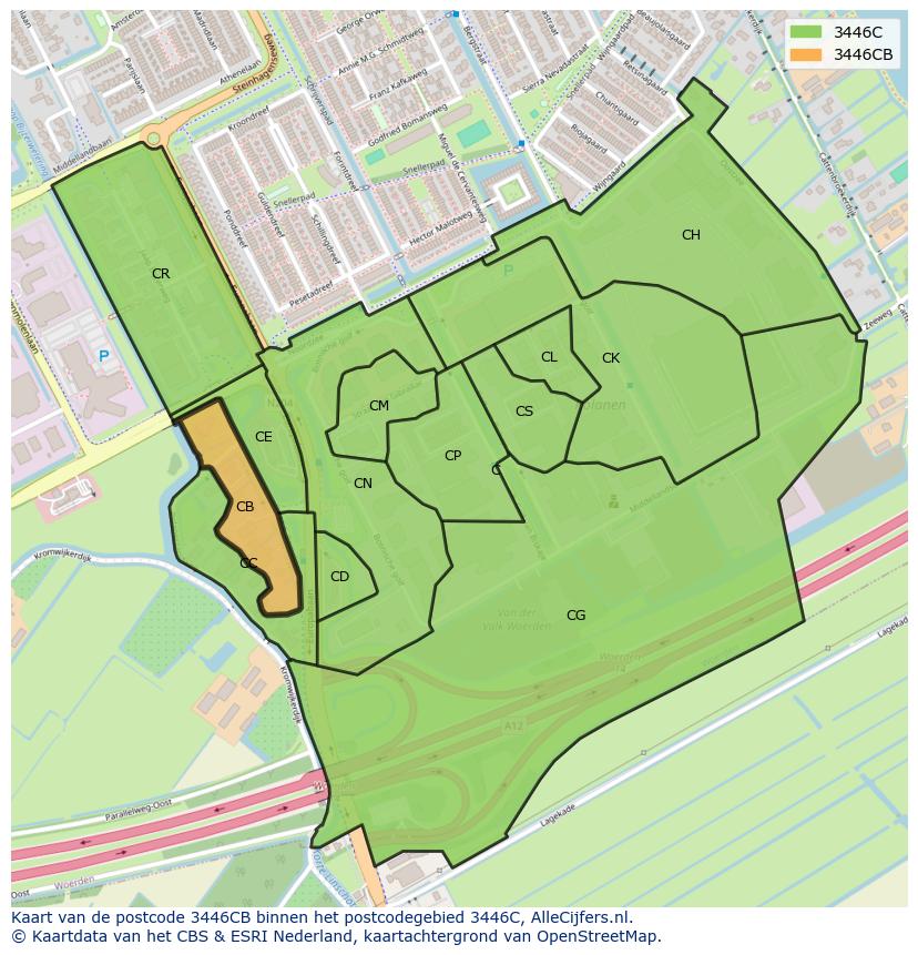 Afbeelding van het postcodegebied 3446 CB op de kaart.