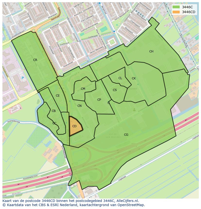 Afbeelding van het postcodegebied 3446 CD op de kaart.