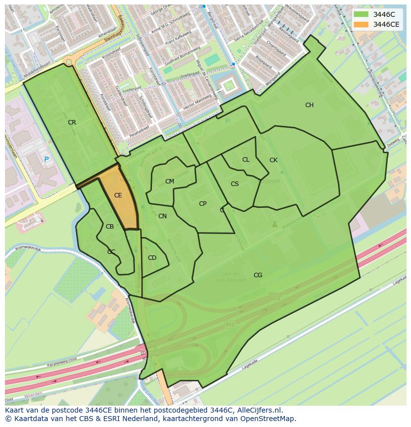 Afbeelding van het postcodegebied 3446 CE op de kaart.