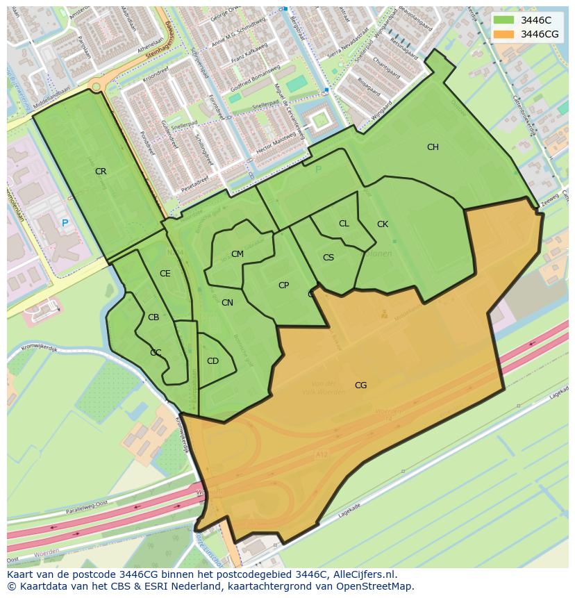 Afbeelding van het postcodegebied 3446 CG op de kaart.