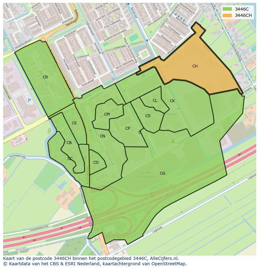 Afbeelding van het postcodegebied 3446 CH op de kaart.